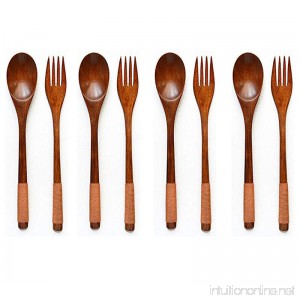 Antrader Kitchen Tableware Dinnerware Flatware Eco friendly Wood Cutlery Wooden Dinner Fork and Spoon Utensil Set(4 Spoons + 4 Forks) - B071H2ZVPT